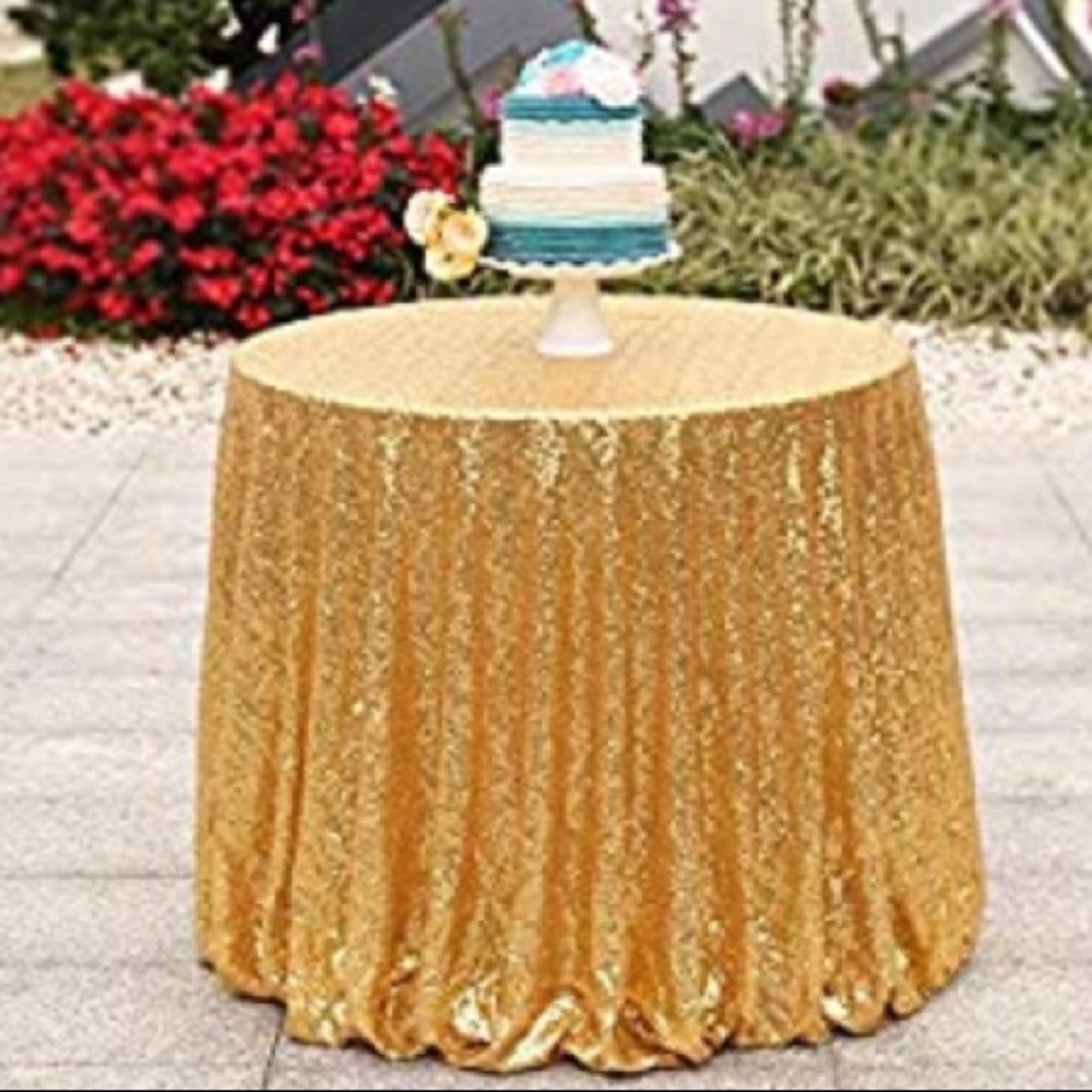 90 inch round gold sequin tablecloth